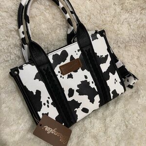 Mudd Black and White Cow Print Satchel